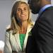 Eastern Michigan University Athletic Director Heather Lyke chats with head football coach Ron English during MAC Media Day at Ford Field in Detroit on Tuesday Melanie Maxwell | AnnArbor.com
